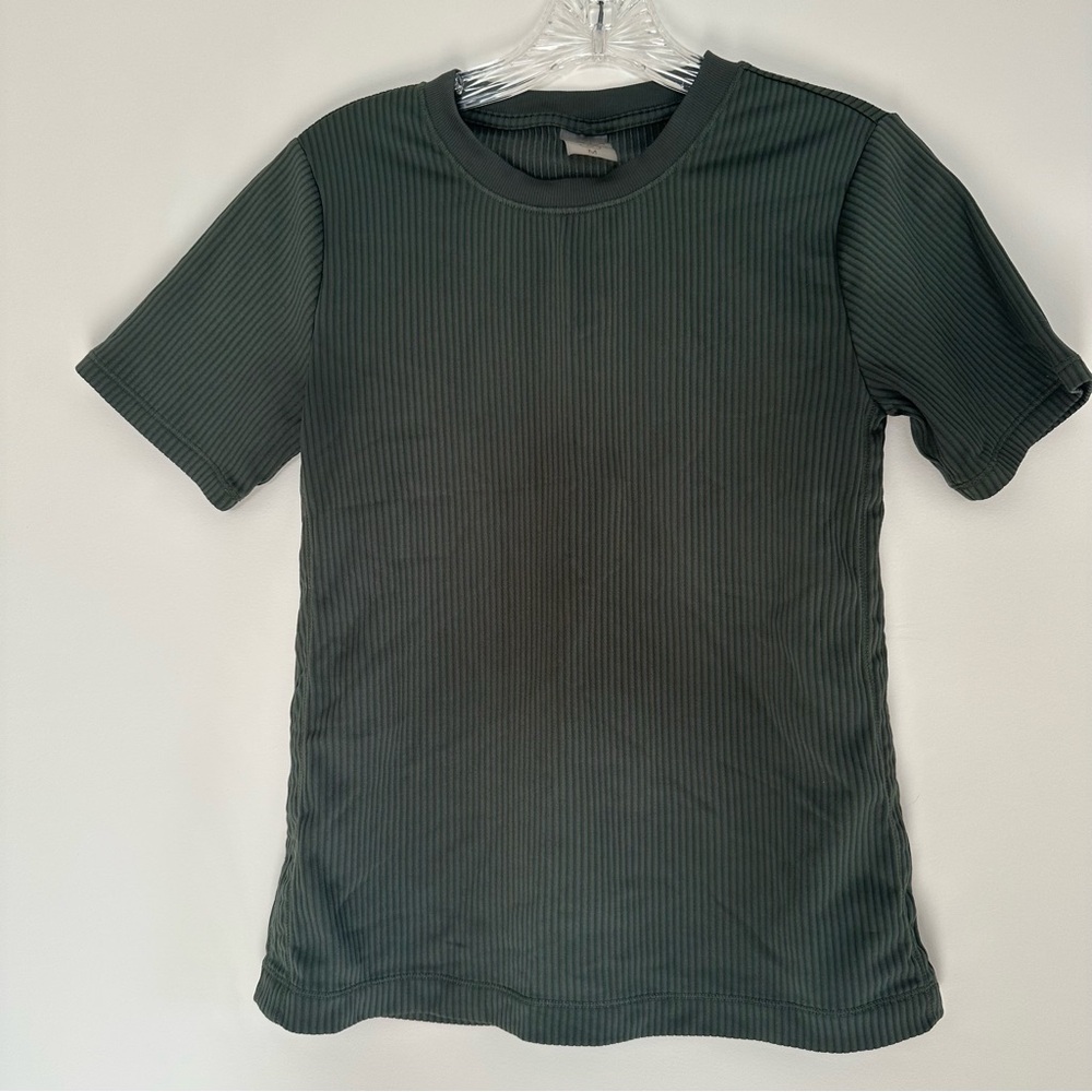 CALIA by Carrie Underwood Rib Tee Womens Fitted Short Sleeve Olive Green - Picture 4 of 7
